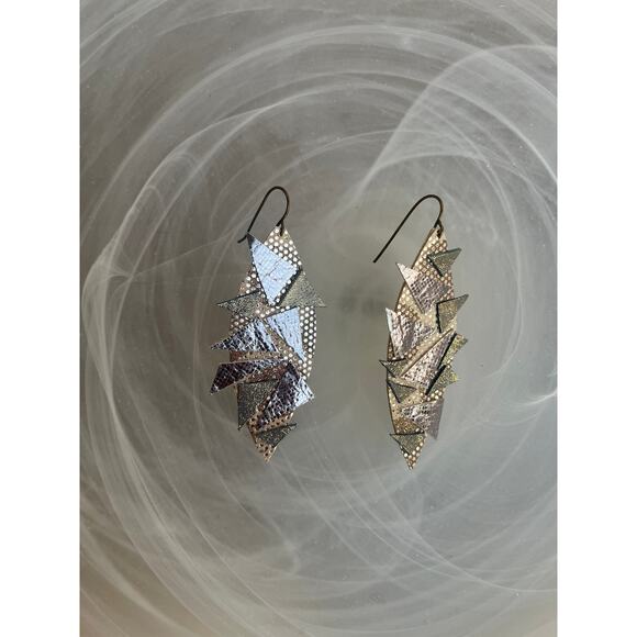 Artisan Handmade Metallic Leather Geometric multi pattern earrings - Picture 6 of 10